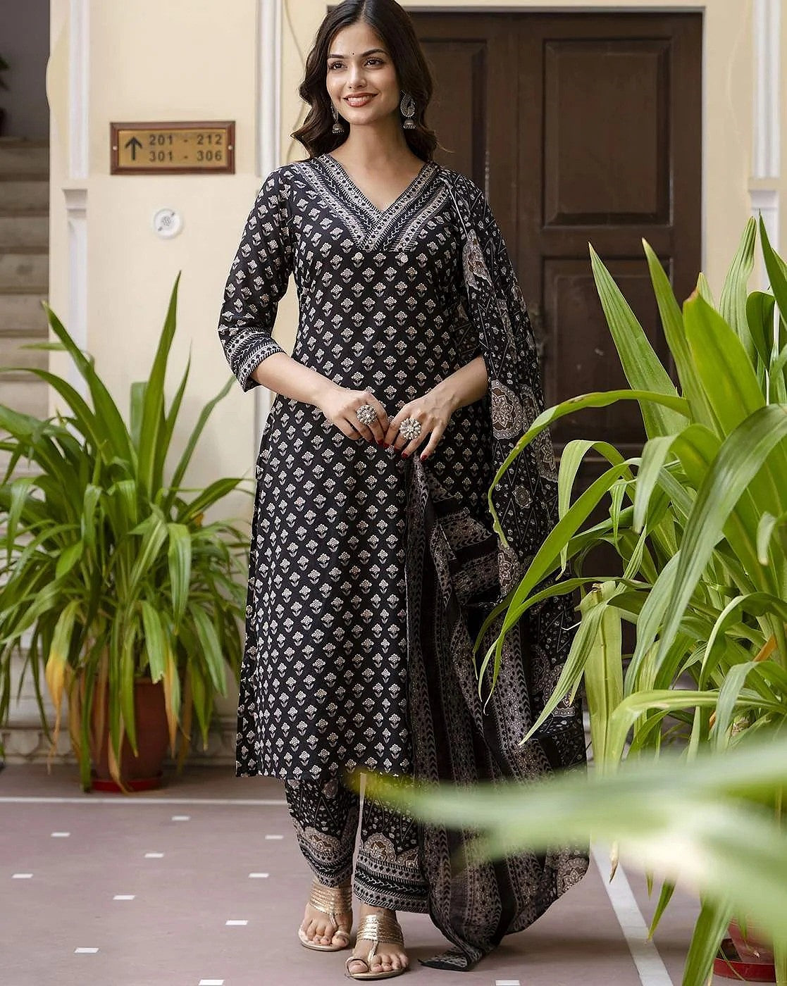 Ajrakh Print Designer Cotton Salwar Suit (Plus Size)