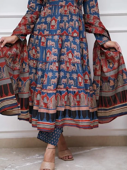 Ajrakh Print Anarkali Set with Sequence Handwork