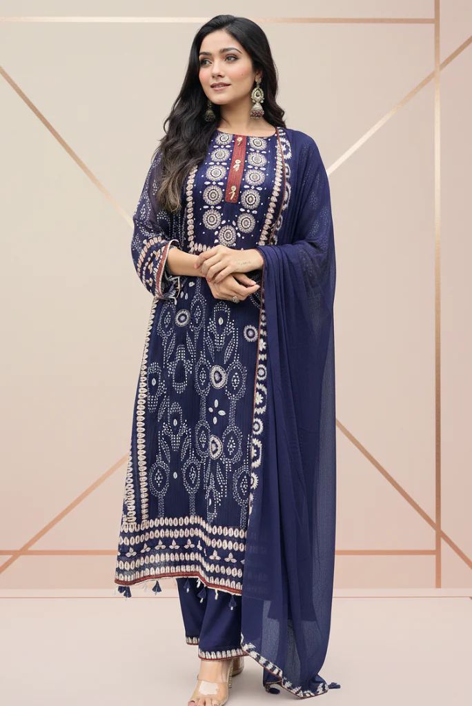 Viscose Crepe Printed Blue Salwar Suit