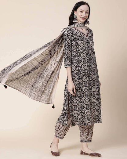 Ajrakh Print Cotton Afghani Pants Kurta Set