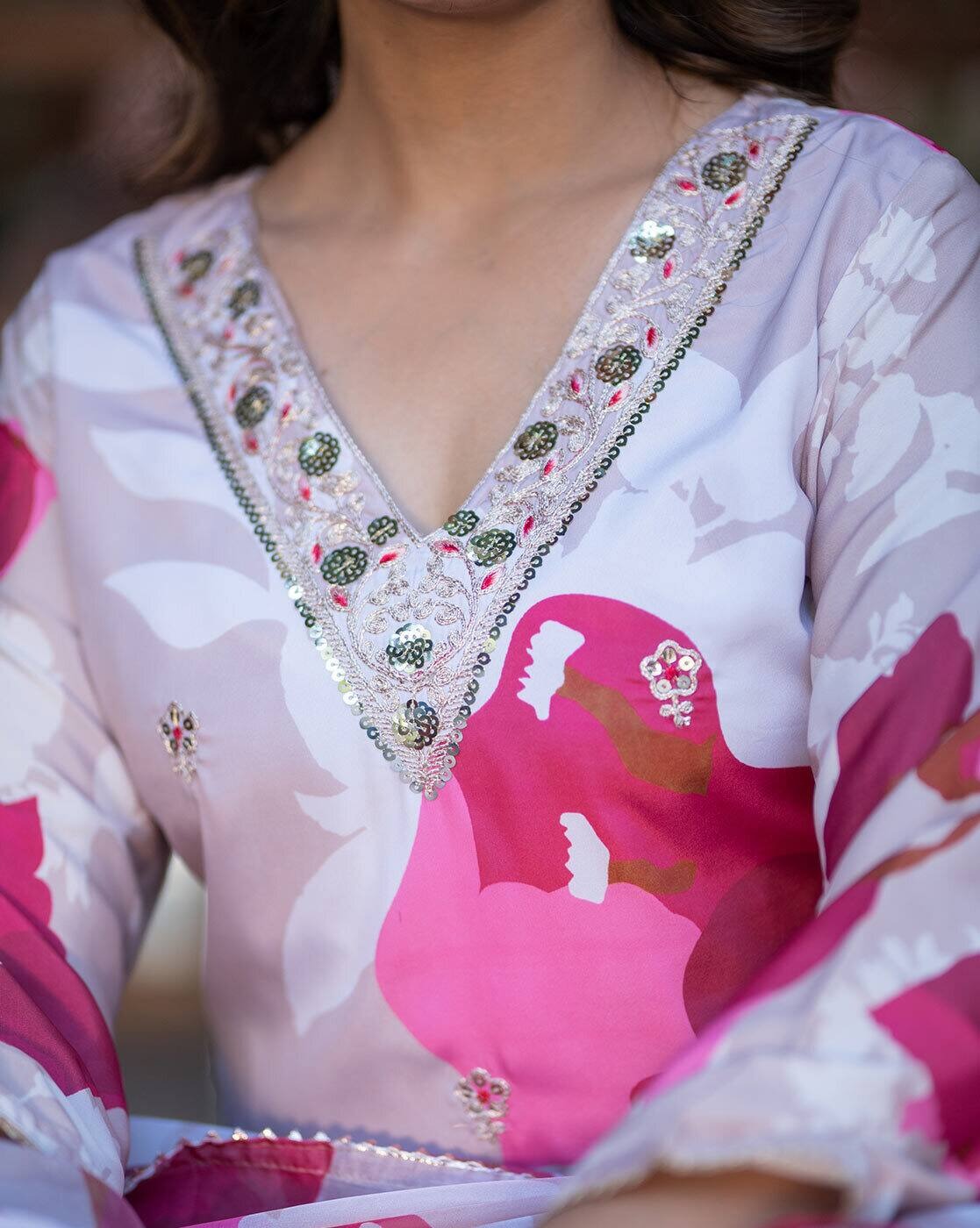 Shimmer Soft Muslin Crepe Three Piece Festive Dress