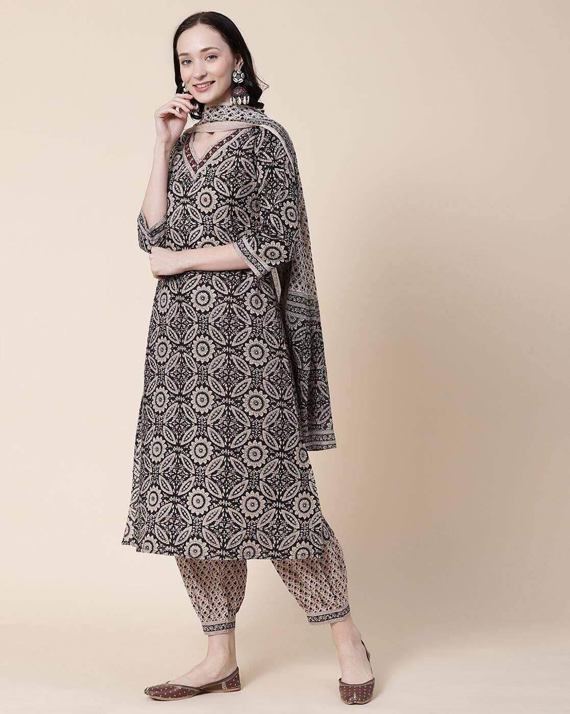 Ajrakh Print Cotton Afghani Pants Kurta Set