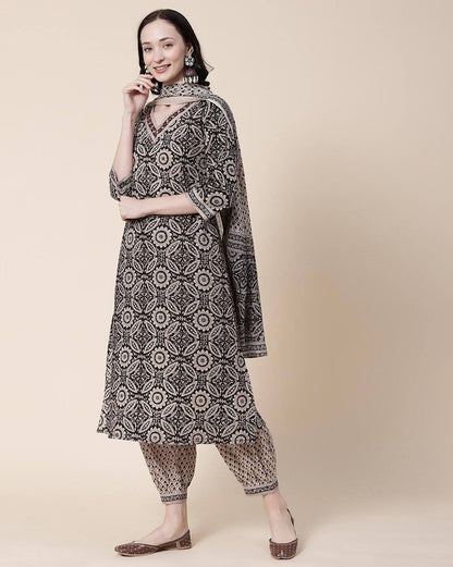 Ajrakh Print Cotton Afghani Pants Kurta Set
