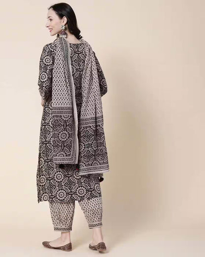 Ajrakh Print Cotton Afghani Pants Kurta Set