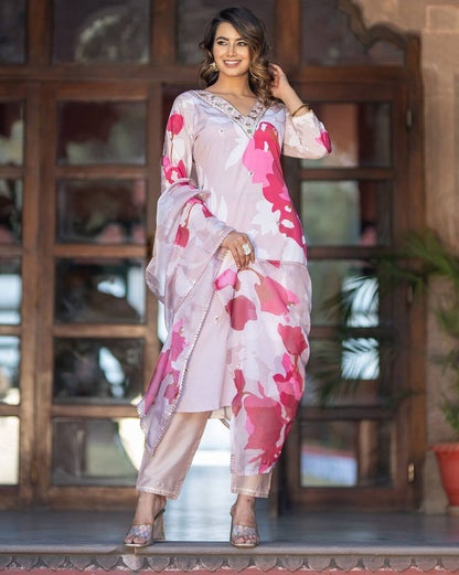 Shimmer Soft Muslin Crepe Three Piece Festive Dress