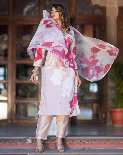 Shimmer Soft Muslin Crepe Three Piece Festive Dress