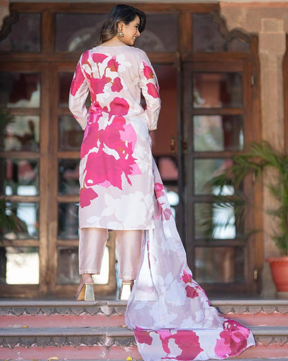 Shimmer Soft Muslin Crepe Three Piece Festive Dress