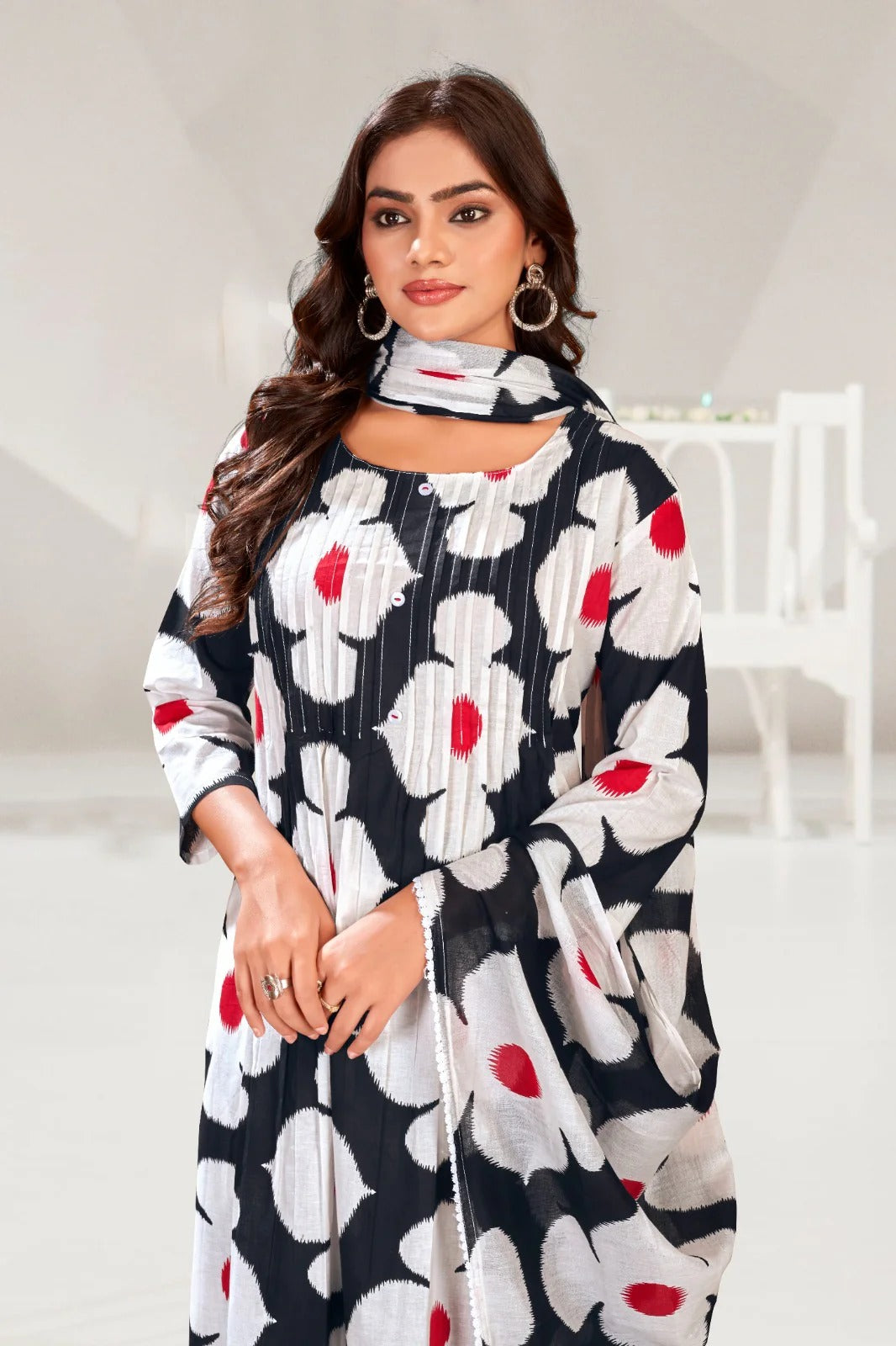 Cotton Printed Floral Three Piece Black Salwar Set