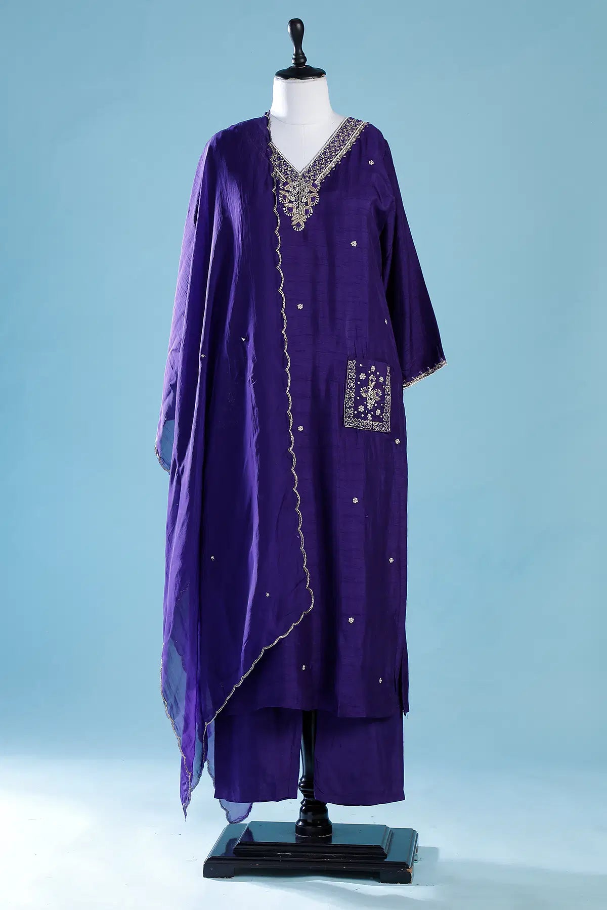 Violet Zari Handwork Roman Silk Salwar Suit