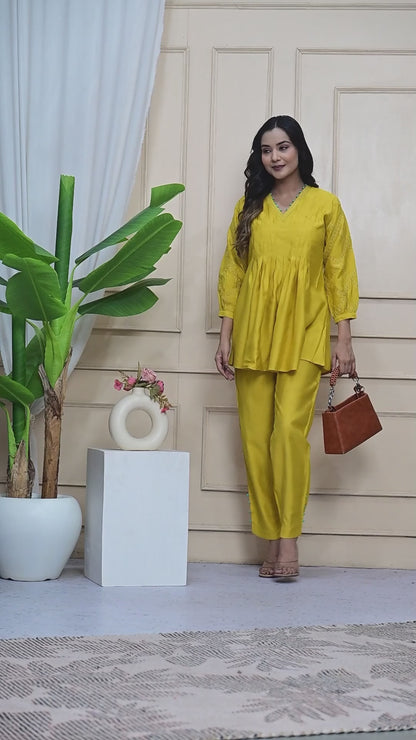 Viscose Slub Golden Yellow Coord Set