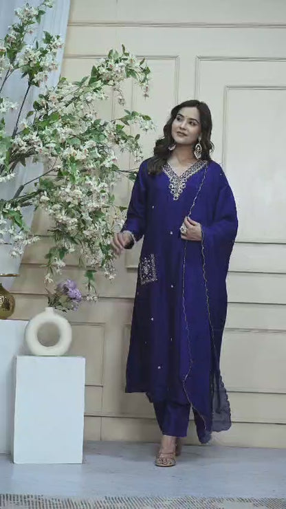 Violet Zari Handwork Roman Silk Salwar Suit