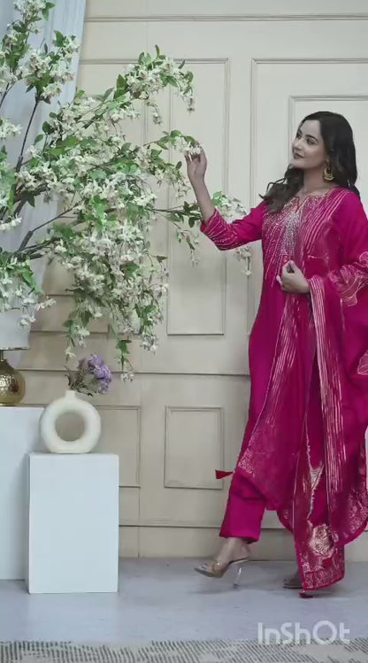 Silk Heavy Handwork Festive Wear Magenta Pink Salwar Suit