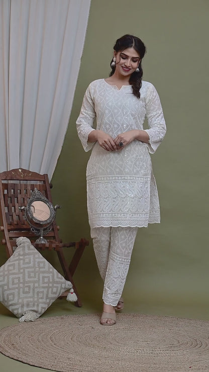 Chikankari Off White Kurta Set