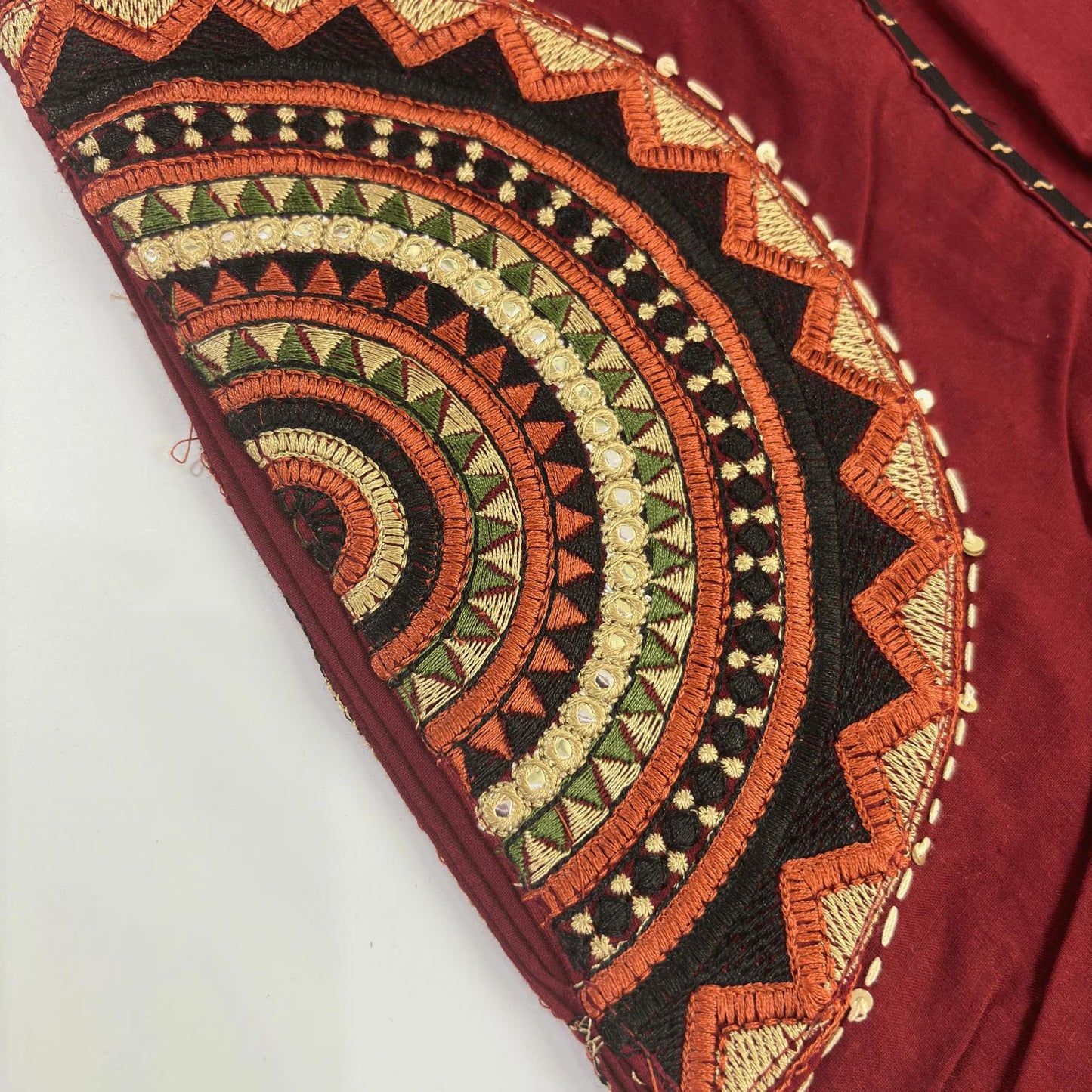 Mandala Tribal Embroidery Maroon 3 Piece Kurti Palazzo with Dupatta Set