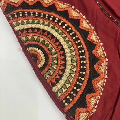 Mandala Tribal Embroidery Maroon 3 Piece Kurti Palazzo with Dupatta Set